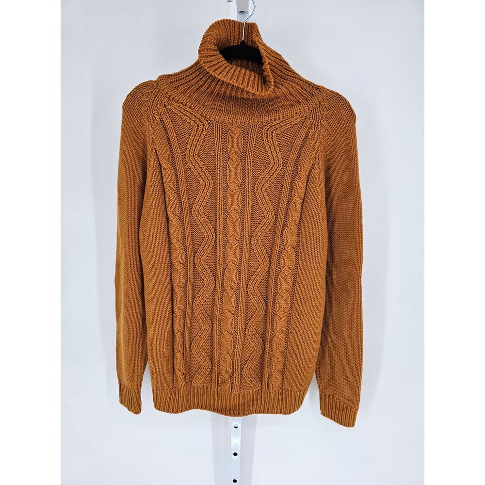 Vintage Anthonys Womens Sz L Turtleneck Knit Sweater Gold Cableknit